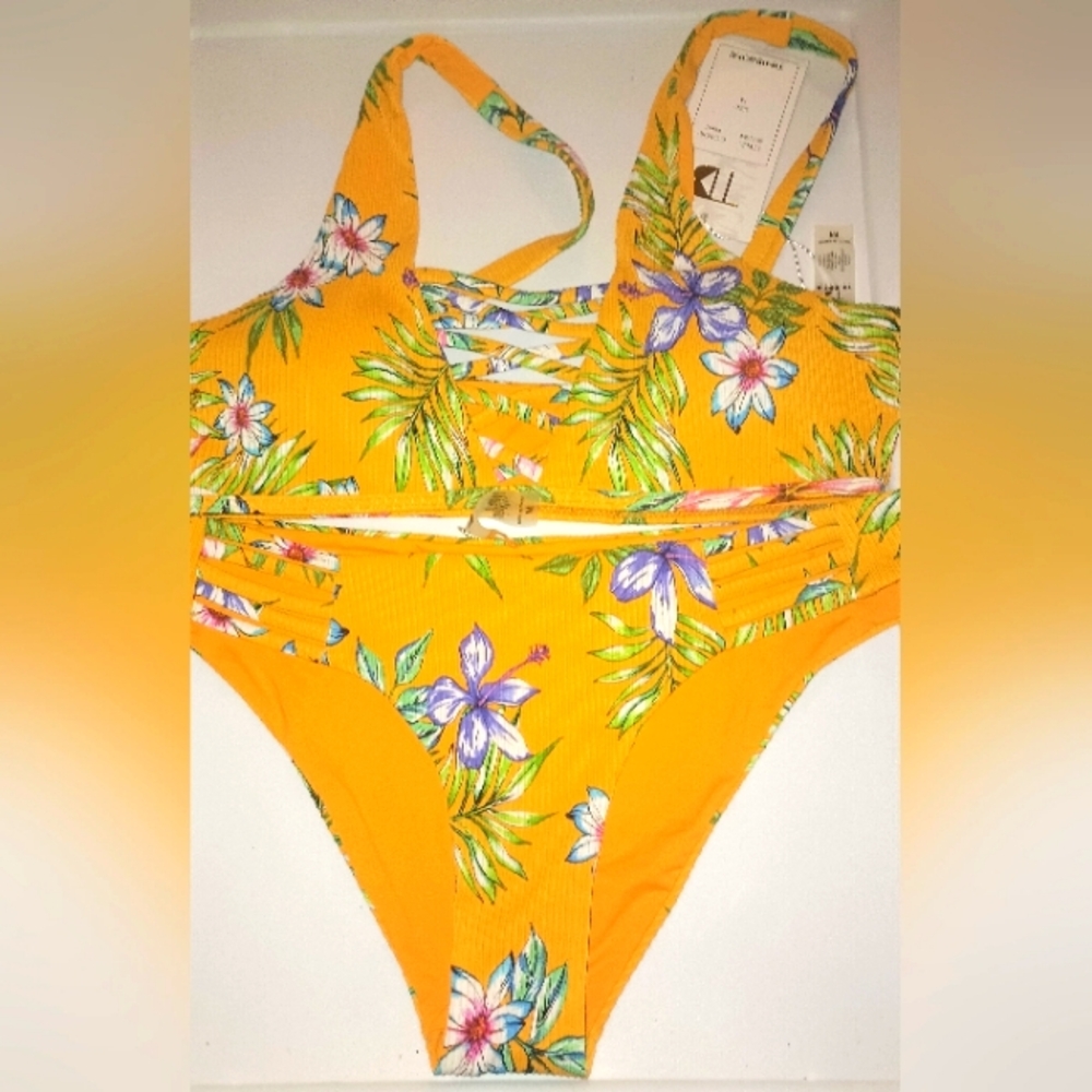 TINIBIKINI ORANGE FLORAL TWO PIECES BATHING SUIT